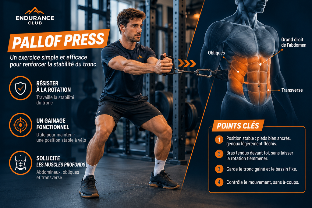 Cycliste réalisant un exercice de Pallof press
